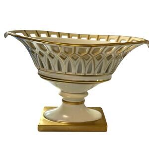 Andrea by Sadek Vintage Reticulated Gold Gilt Porcelain Regency Basket Greek